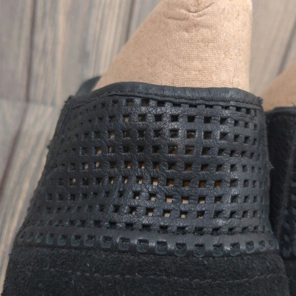 Sorel Womens Leather Suede Black Wedge Slip On Peep Toe Sandals Sz 9 - Picture 3 of 11